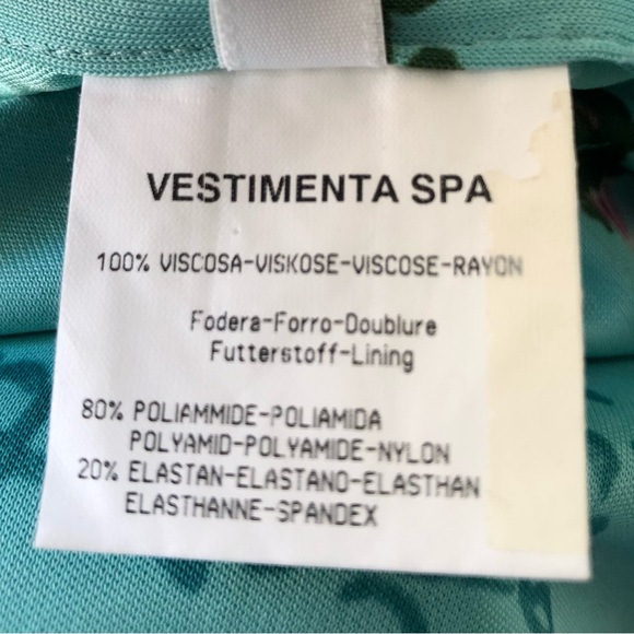 Vtg Emanuel Ungaro Floral Flower Butterfly Print Turquoise Viscose Midi Skirt 46 - Picture 16 of 17